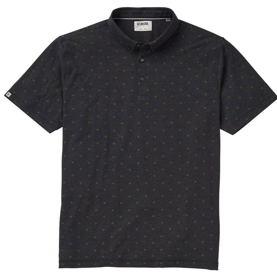 Apparel * | Linksoul Micro Palm Print Polo Black Heather