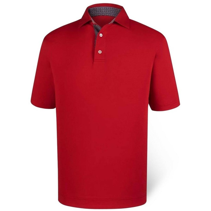 Apparel * | Footjoy Stretch Pique Paisley Print Polo Self Collar Previous Season Style Red