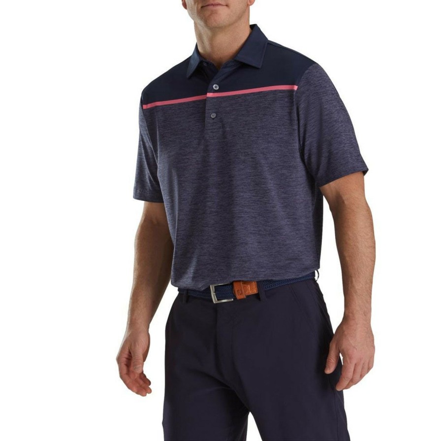 Apparel * | Footjoy Spacedye Block Lisle Self Collar Polo Navy