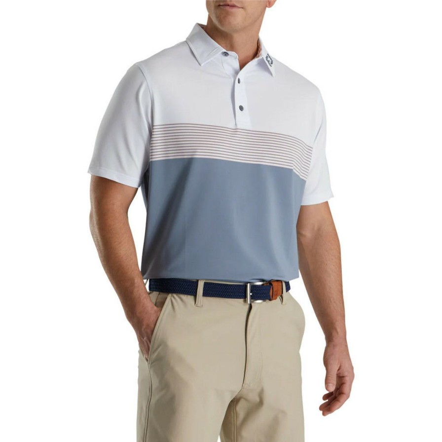 Apparel * | Footjoy Lisle Color Block Self Collar Polo Fj Logo