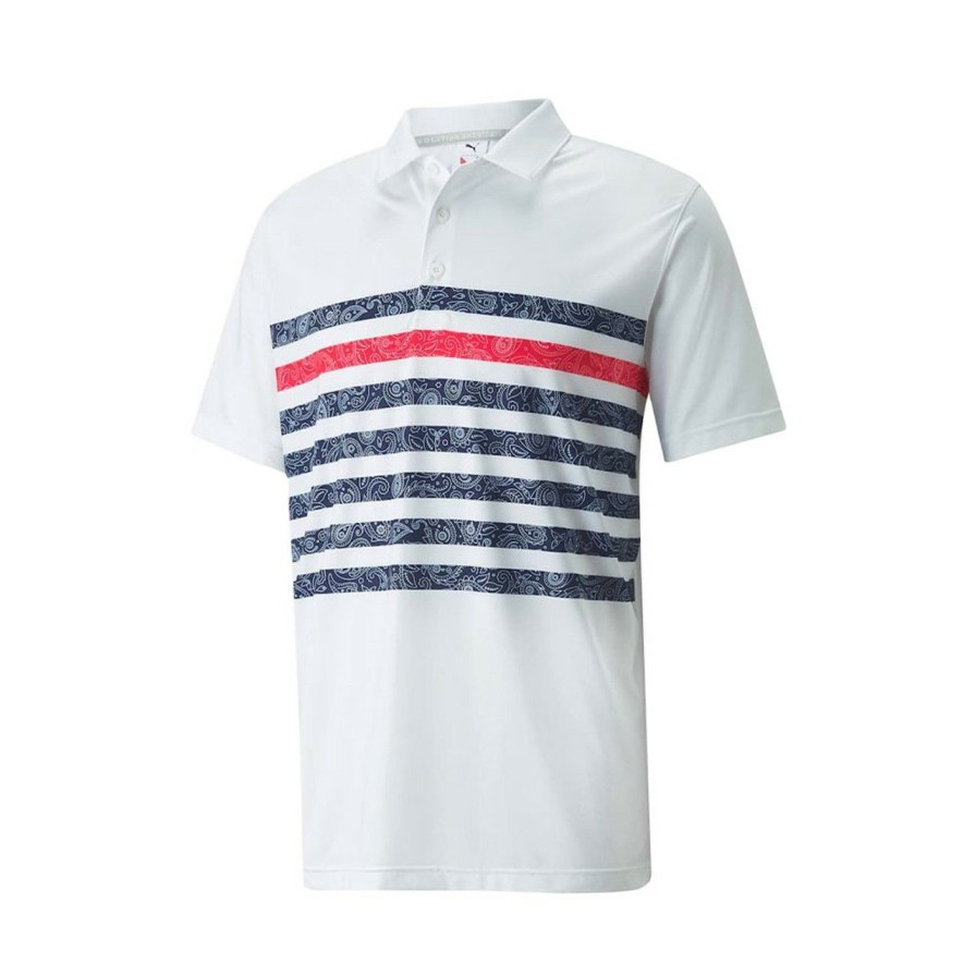 Apparel * | Puma Volition Paisley Stripe Polo White Ski Patrol