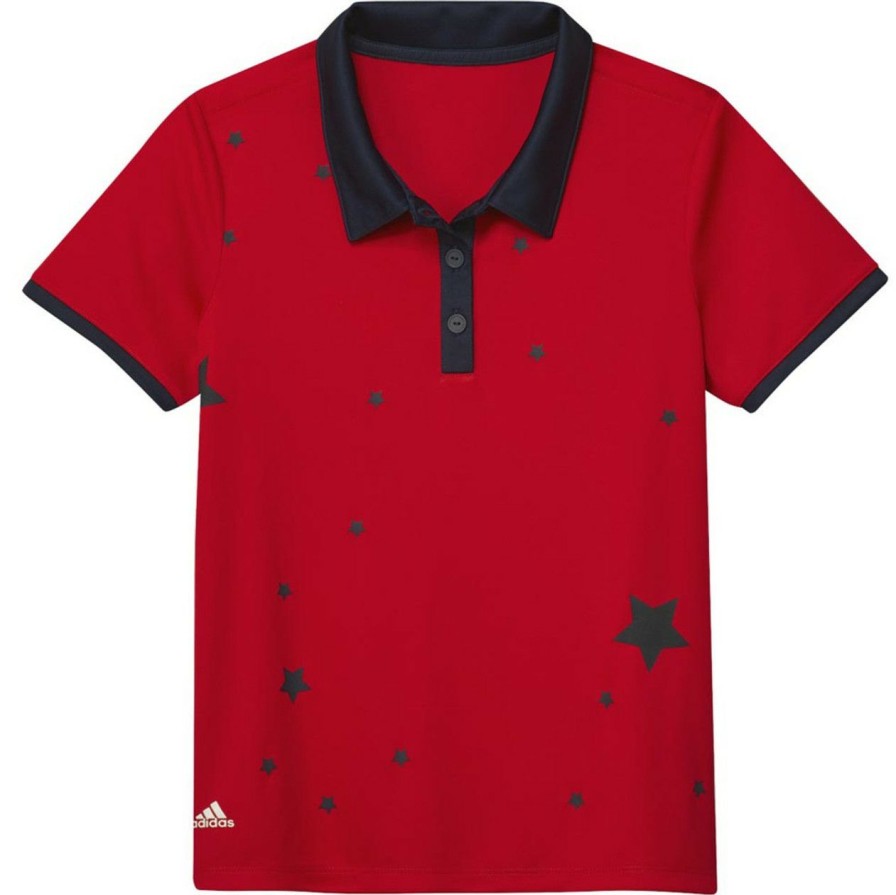 Apparel * | Adidas Junior Girls Printed Polo Red