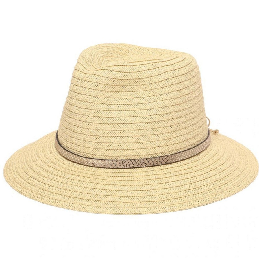 Apparel * | San Diego Hat Company Women'S Paperbraid Fedora With Debossed Metallic Snake Band Natural