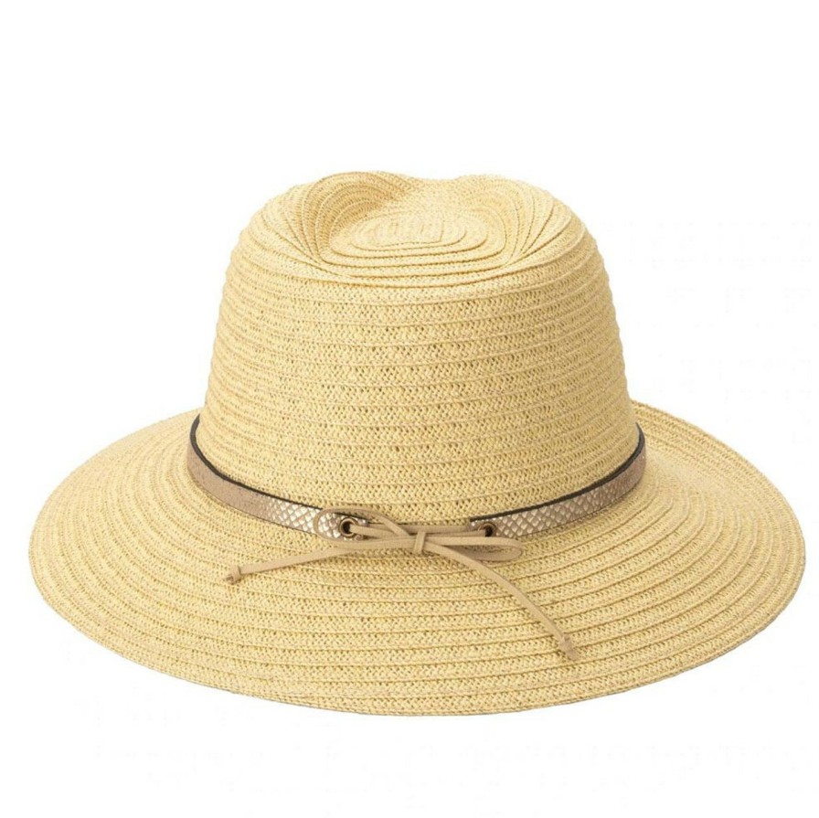 Apparel * | San Diego Hat Company Women'S Paperbraid Fedora With Debossed Metallic Snake Band Natural