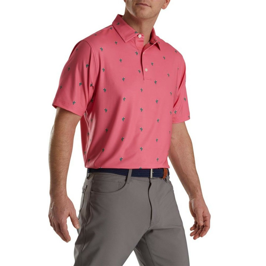 Apparel * | Footjoy Cactus Print Lisle Self Collar Polo