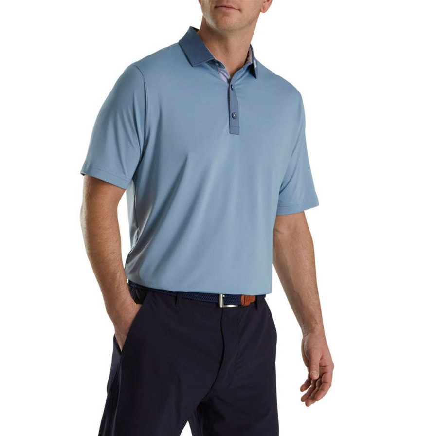 Apparel * | Footjoy Solid Spiral Print Trim Lisle Self Collar Polo Fj Logo