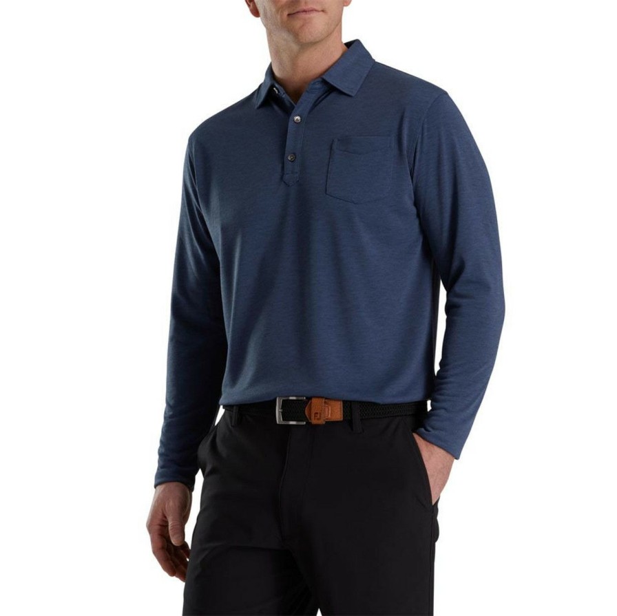 Apparel * | Footjoy Long Sleeve Jersey Shirt Bluestone Heather