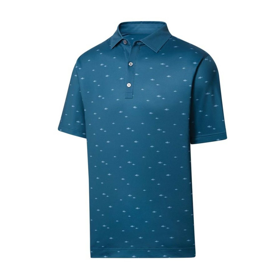 Apparel * | Footjoy Lisle School Of Fish Print Self Collar Polo