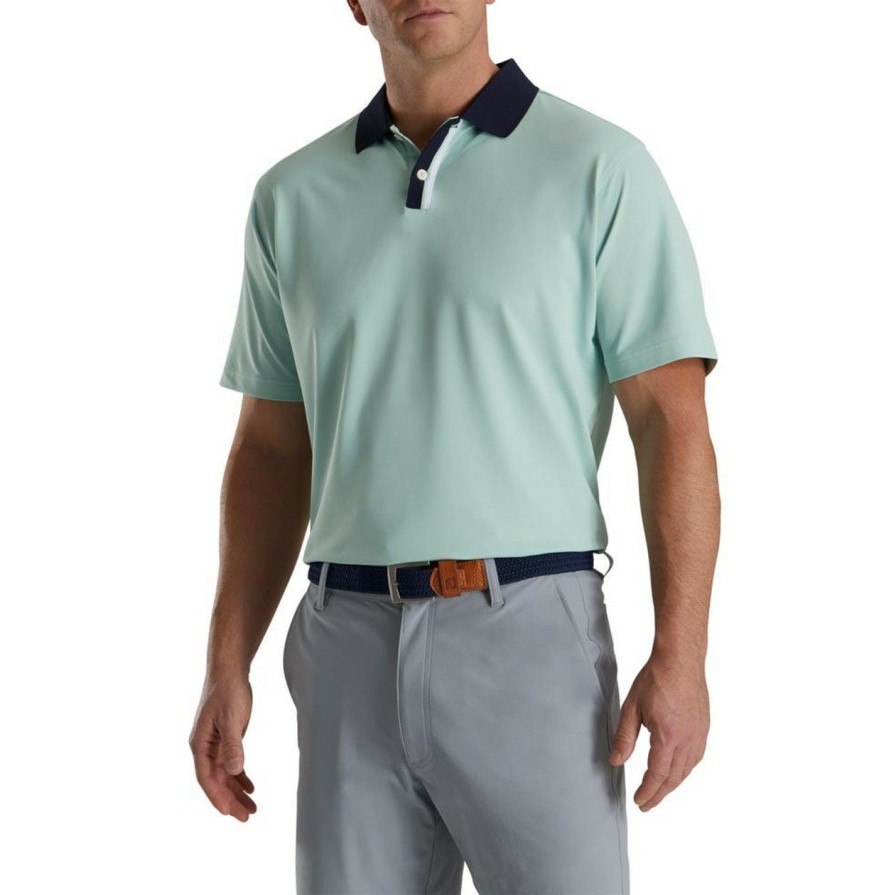 Apparel * | Footjoy Solid Stretch Pique With Stripe Placket Knit Collar Polo