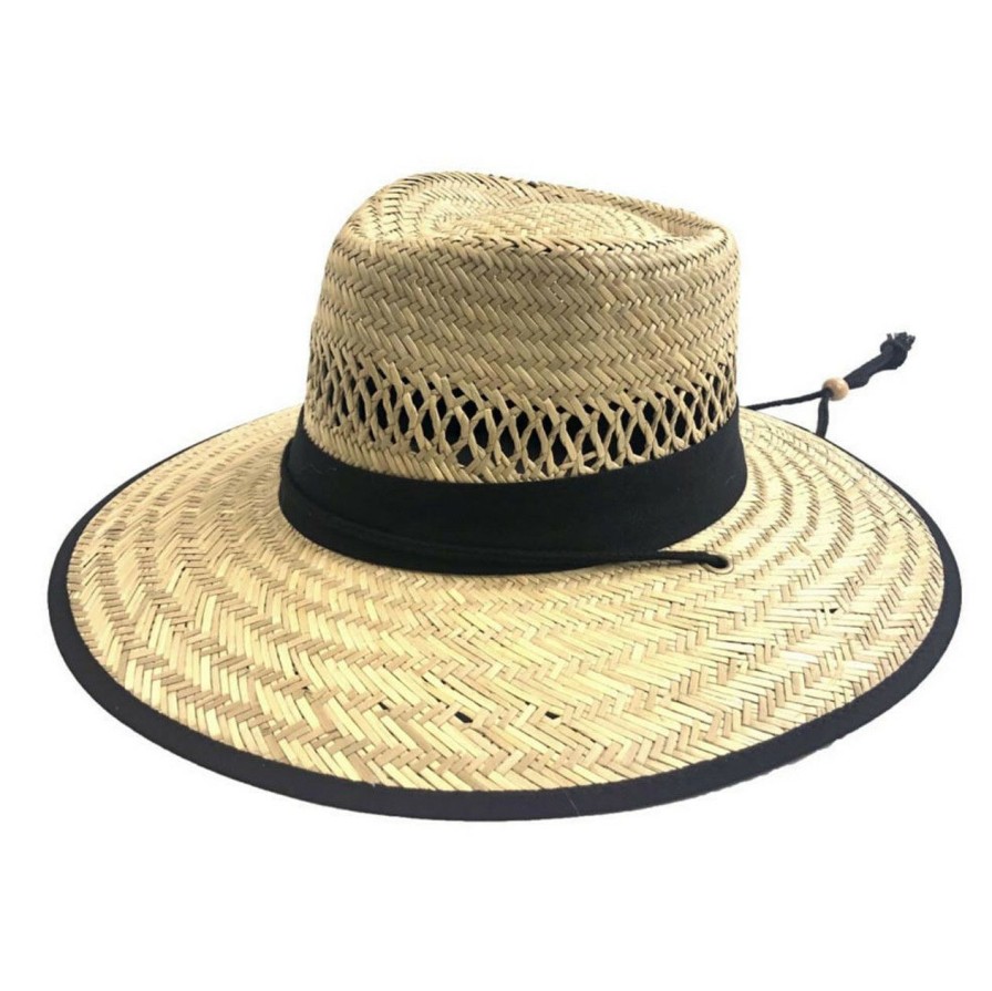 Apparel * | San Diego Hat Company Rush Straw Lifeguard Hat With Adjustable Chin Cord Natural Black