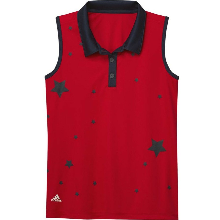 Apparel * | Adidas Junior Girls Printed Sleeveless Polo Red