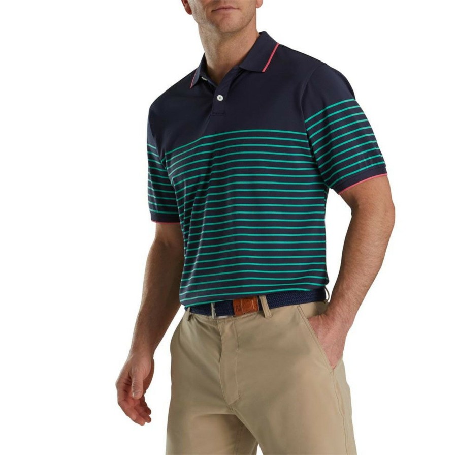 Apparel * | Footjoy Breton Stripe Stretch Pique Knit Collar Polo