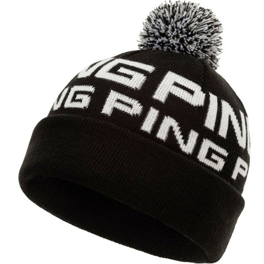 Apparel * | Ping Logo Bobble Beanie Black White