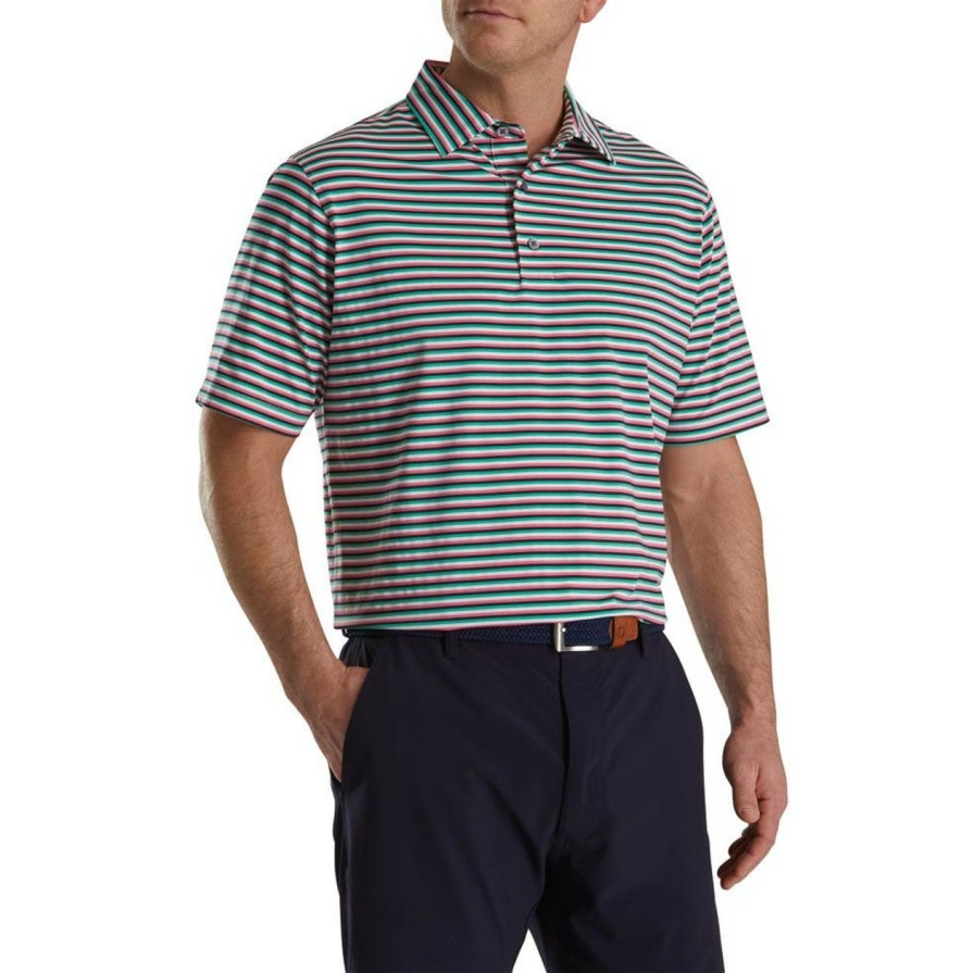 Apparel * | Footjoy Multi Stripe Lisle Self Collar Polo White Watermelon Navy