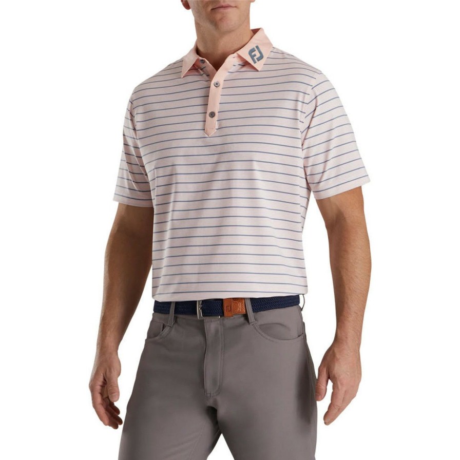 Apparel * | Footjoy Lisle Accented Stripe Self Collar Polo Fj Logo