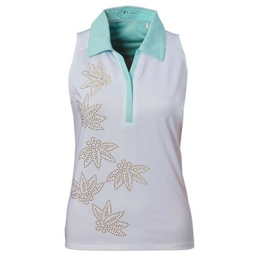 Apparel * | Nancy Lopez Wish Sleeveless Polo White Mint Multi