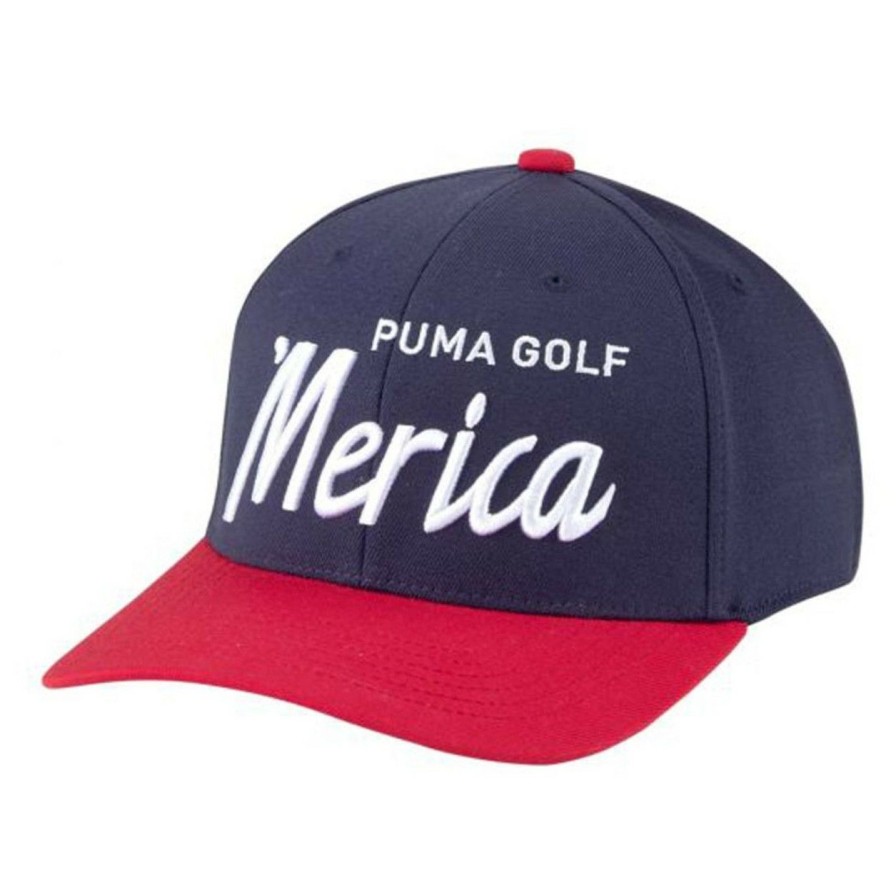 Apparel * | Puma Merica Script Snapback Hat Navy Blazer High Risk Red